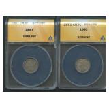 2- Mixed Three-Cent Nickels ANACS Genuine
