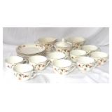 Jewel Tea Autumn Leaf Cups, Saucers, Cr/Sugar