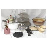 Enamelware, Teapot, Gravy Boat, 3Tier Tray, Etc.