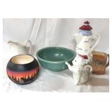 Lot Stoneware Bowl, Creamers, Planter, Teapot