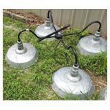 RARE Vntg Galvanized Ceiling Light Fixture 4 Arms
