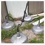RARE Vntg Galvanized Ceiling Light Fixture 4 Arms