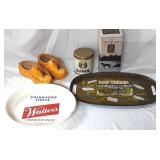 Liquor Collectibles - Trays, Tins, Wooden Clogs