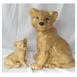Ceramic Lioness & Baby Lion Figurines
