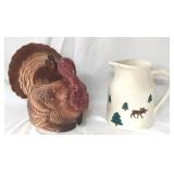 Ceramic Turkey Cookie Jar & Heartstone Pitcher
