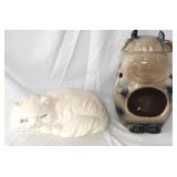 Ceramic Cat Figurine and Cow Candle Holder