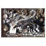 Box of Fashion Jewelry Black, White, Silver Tone