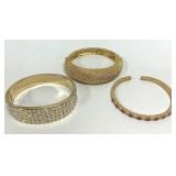 Gold Tone Bracelets Rhinestones Cuff & Hinged
