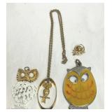 Vintage Owl Necklace, Pendants & Pinback