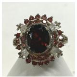 925 Garnet w/Clear Baguettes & Garnet Stones