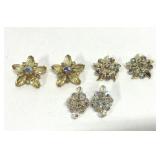 Vtg Costume Jewelry Clip On Earrings Rhinestones