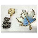 Vtg Brooches Pins Leaf, Turtle, Poodle Dog