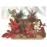 Christmas Floral Picks Red & Green Glittery