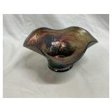 Fenton Holly Berries Carnival Glass Hat Blue 6.5"