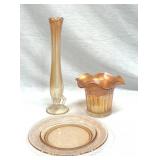 Carnival Glass Vases & Depression Glass Plate