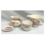 Red Transferware Accessories Creamers, Butter Pat
