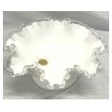Fenton Silver Crest Pedestal Compote White Glass