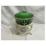 MCM Enamel Green Casserole Dish w/Metal Stand