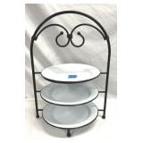 3 Tier Black Metal Stand w/10" Enamelware Plates