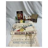 Liquor Memorabilia Ashtrays, Bottles, Linen Cloth