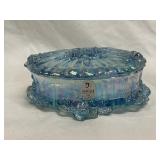 Fenton Carnival Glass Trinket Box w/Lid Aqua Blue