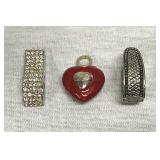 Pendants Rhinestone, Red Heart, Magnetic Silver