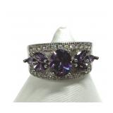 925 Purple Amethyst Cocktail Ring Size 10
