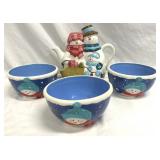 Snowman Teapot & Snow Day Cereal/Soup Bowls