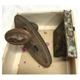 Antique Cast Iron Door Lock, Plates, Knobs