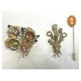 Brooches & Stick Pin Rhinestones & Cameo