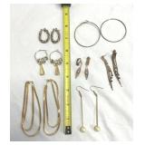 Gold Tone Earrings Hoops, Chains, Pearl, More