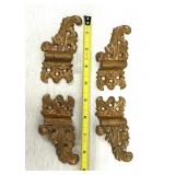 4 Antique Ornate Brass Hinges for Furniture, Etc.