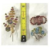 Multicolor Rhinestones Vintage Brooches Pins