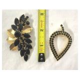 Vtg Black Gemstones & Rhinestones Brooches Pins
