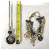 Silver/Black Necklace, Multi Chain Charm Bracelet
