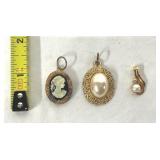 Gold Tone Cameo & Faux Pearl Pendants