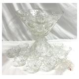 Anchor Hocking Punch Bowl, Base, Cups w/Hooks