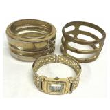 Gold Tone Cuff Bracelets and Shannons Watch