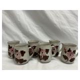 Set of 6 Korea Floral Stoneware 4" Coffee Mugs