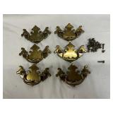 6 Brass Chippendale Batwing Ball Drawer Pulls 3"