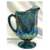 Blue Carnival Indiana Glass Pitcher Grape & Leaves