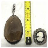 Pendants Cameo & Large 2 1/4" Amber Stone