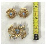 Blue Aurora Rhinestones LISNER Brooch & Earrings