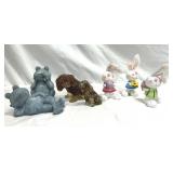 Figurines Rabbits, Frogs, Lucite Dogs