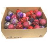 Large Box of Red Purple Pink Christmas Ornaments