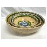 Vintage Handmade Set of 3 Mexican Pottery Bowls