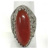 Oval Red Agate Stone Silver Ring Marked 925 Size 6
