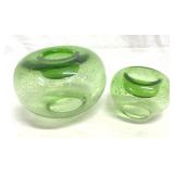 Controlled Bubble Green Glass Candleholders