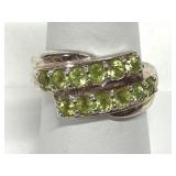 Sterling Double Row Peridot Cluster Ring 925 Sz 8
