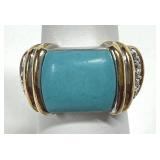 Ross Simons Turquoise CZ Gold Tone 925 Ring Sz 4.5